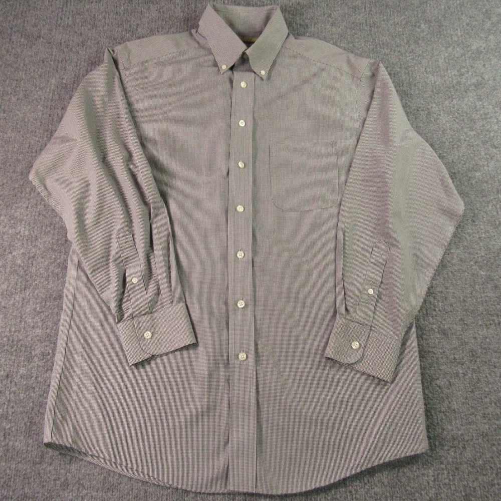 Roundtree & Yorke Shirt Men 15 32 Black White Micro Check Fitted Non-Iron Poplin - Picture 2 of 10